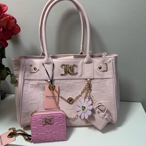 Juicy Couture Blush Pink Tote Bag Set Embossed Logo Charm Wallet Y2K Coquette